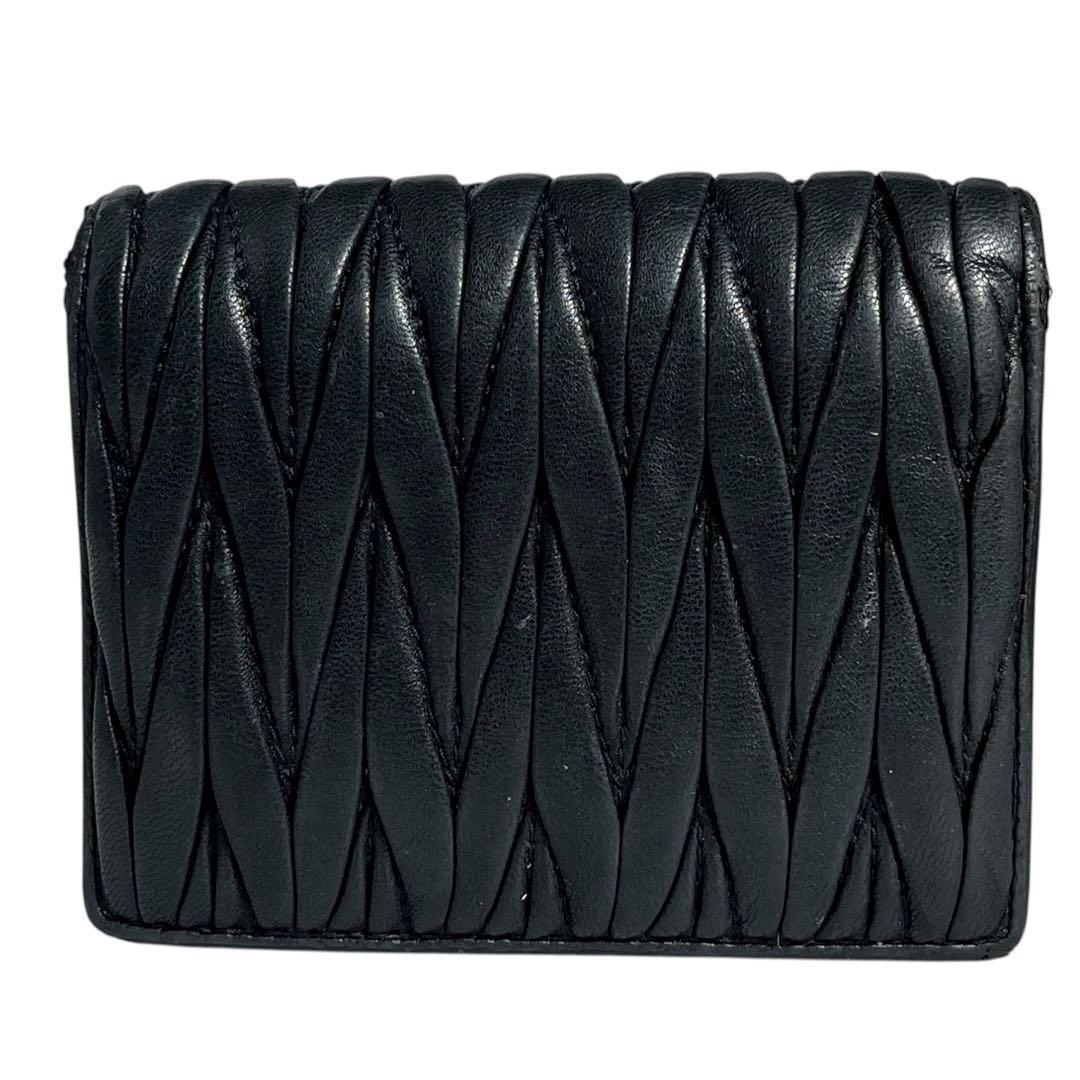 希少✨ミュウミュウ 二つ折り財布 マトラッセ レザー ビジュー ブラック