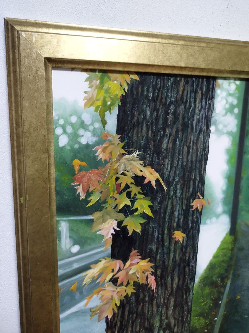 油絵 原画 写実画 額付き 街路樹