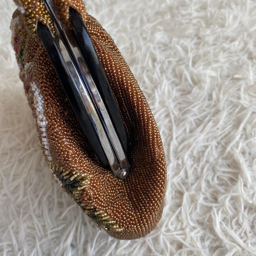 美品　和装バッグ ビーズバッグ フォーマル ビーズ 和装小物 茶