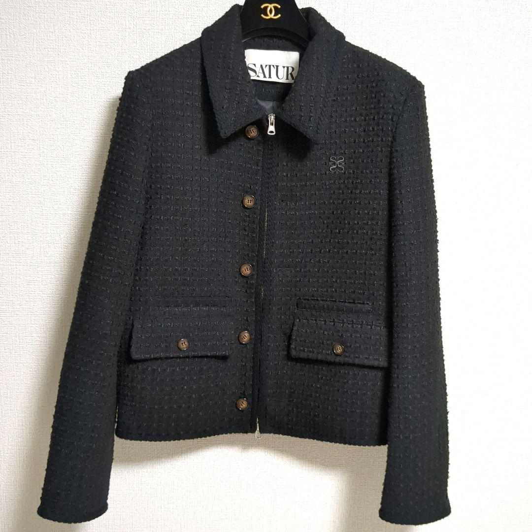 美品　SATUR アーヘン ウール ブレンド カラー ツイード ジャケット　M