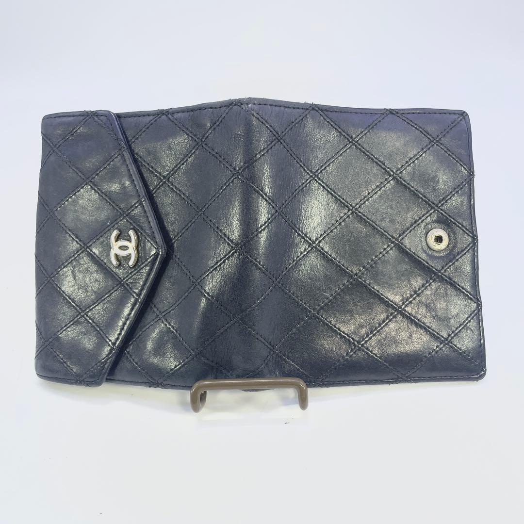 シャネル ビコローレ 二つ折り 財布 ココマーク ブラック レザー Wホック