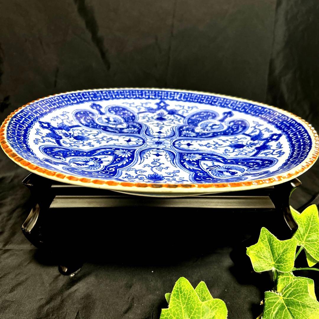 骨董品 染付 鳳凰 大皿 古伊万里