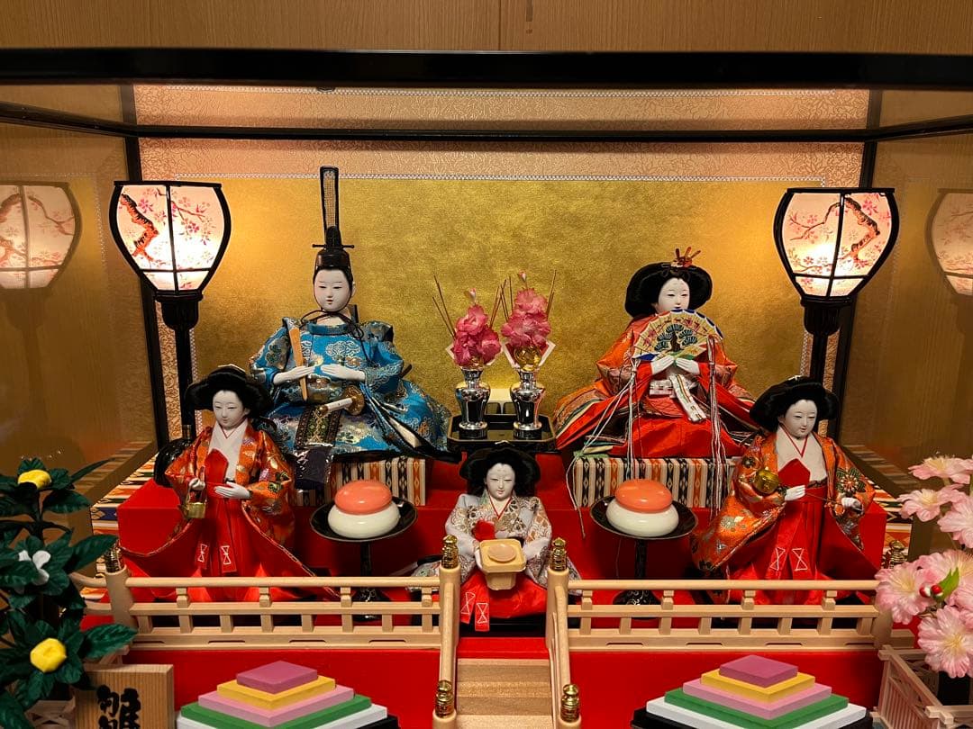 ひな人形 5体 ガラスケース付き