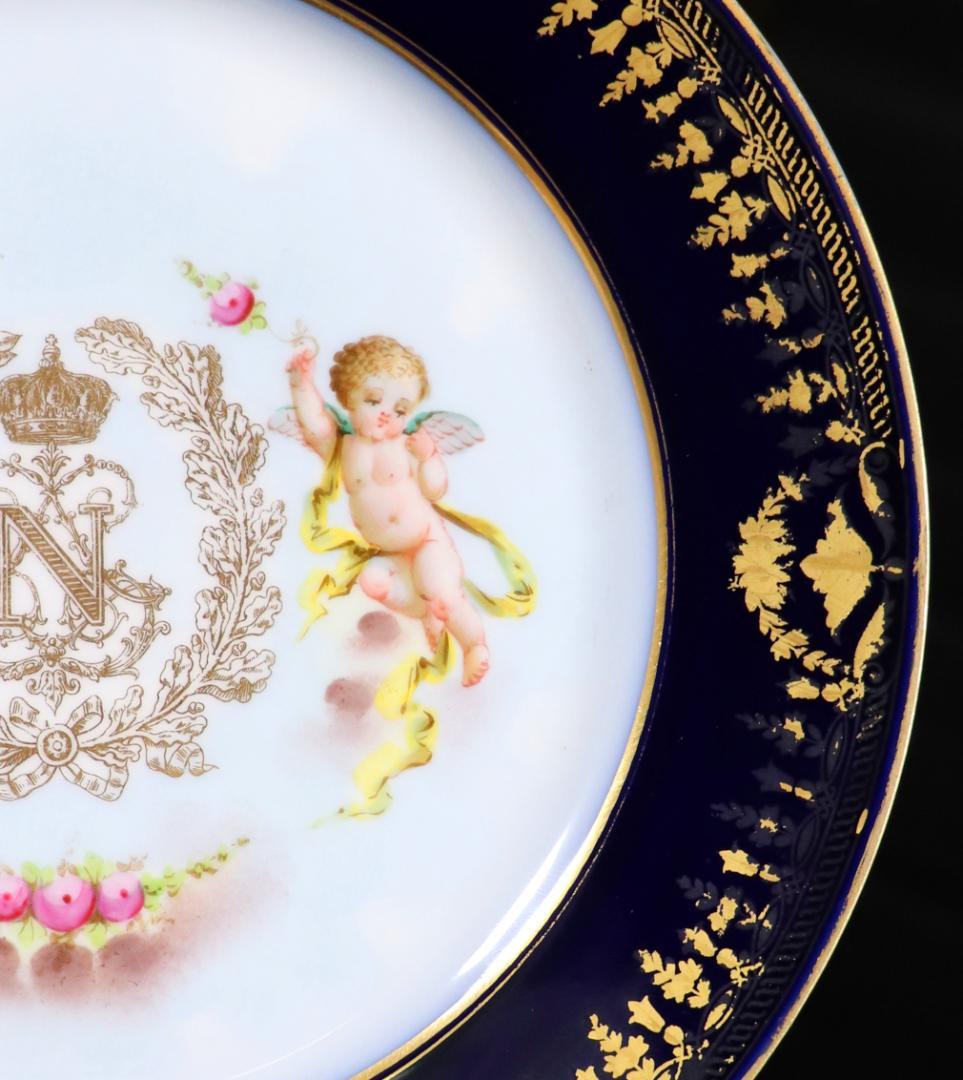 オールド・セーブル フランス第二帝政期1867年製 金彩天使図濃紺色大型