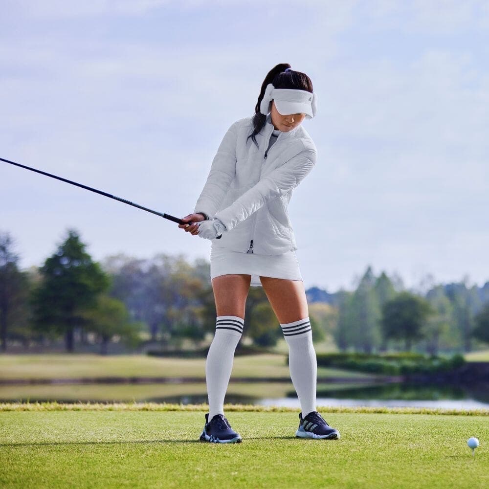 【S】秋冬 アディダス ゴルフ 保温 キルティング 中綿セットアップ白