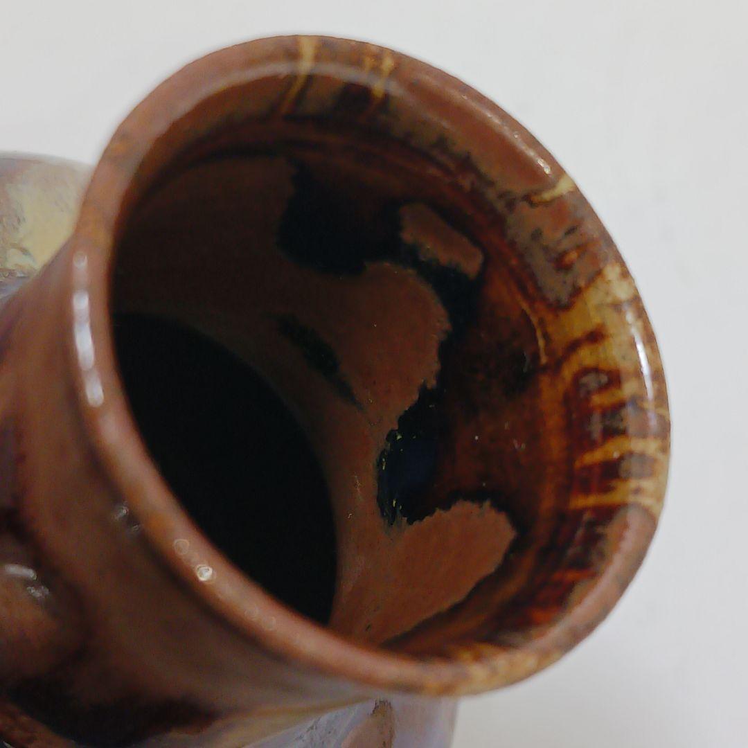 Y2167-12 茶道具 比古焼 藤崎寿山造 鶴首茶入 共箱 西陣織仕覆