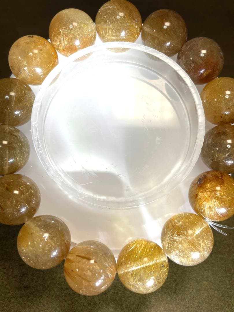 高品質　新入荷　ミックスルチルブレス超大玉約14.7㎜（新品未使用）金運虹あり