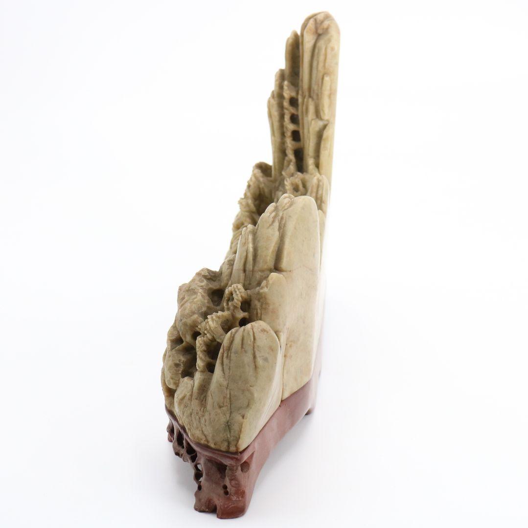 中国 寿山石楼閣山水雕 床飾 置物 彫刻 V306 KZ