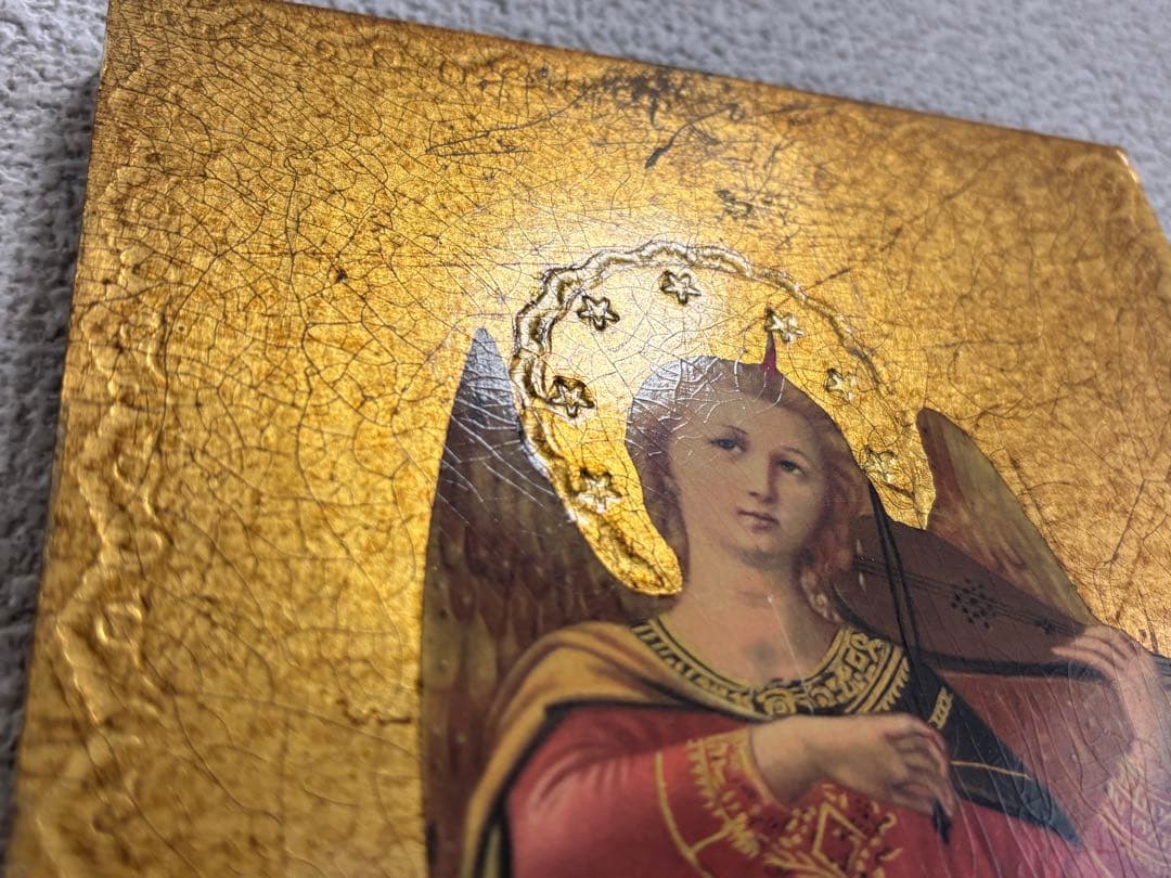 30cm】 3枚セット ヴィンテージ イコン画 イタリア 木製画 宗教画 板画