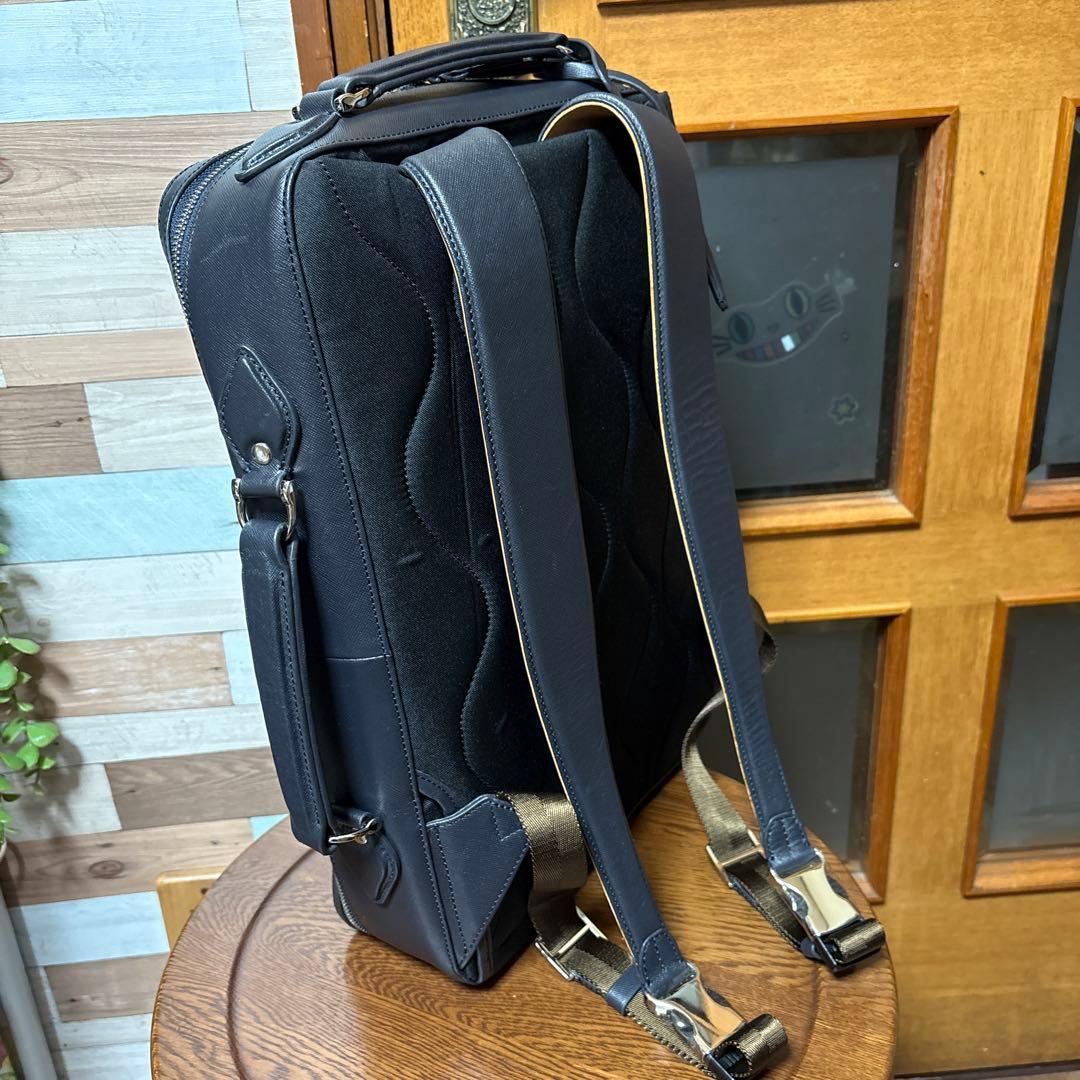 P.I.D/ビジネスバッグ/2way/ブリーフケース/ネイビー/レザー