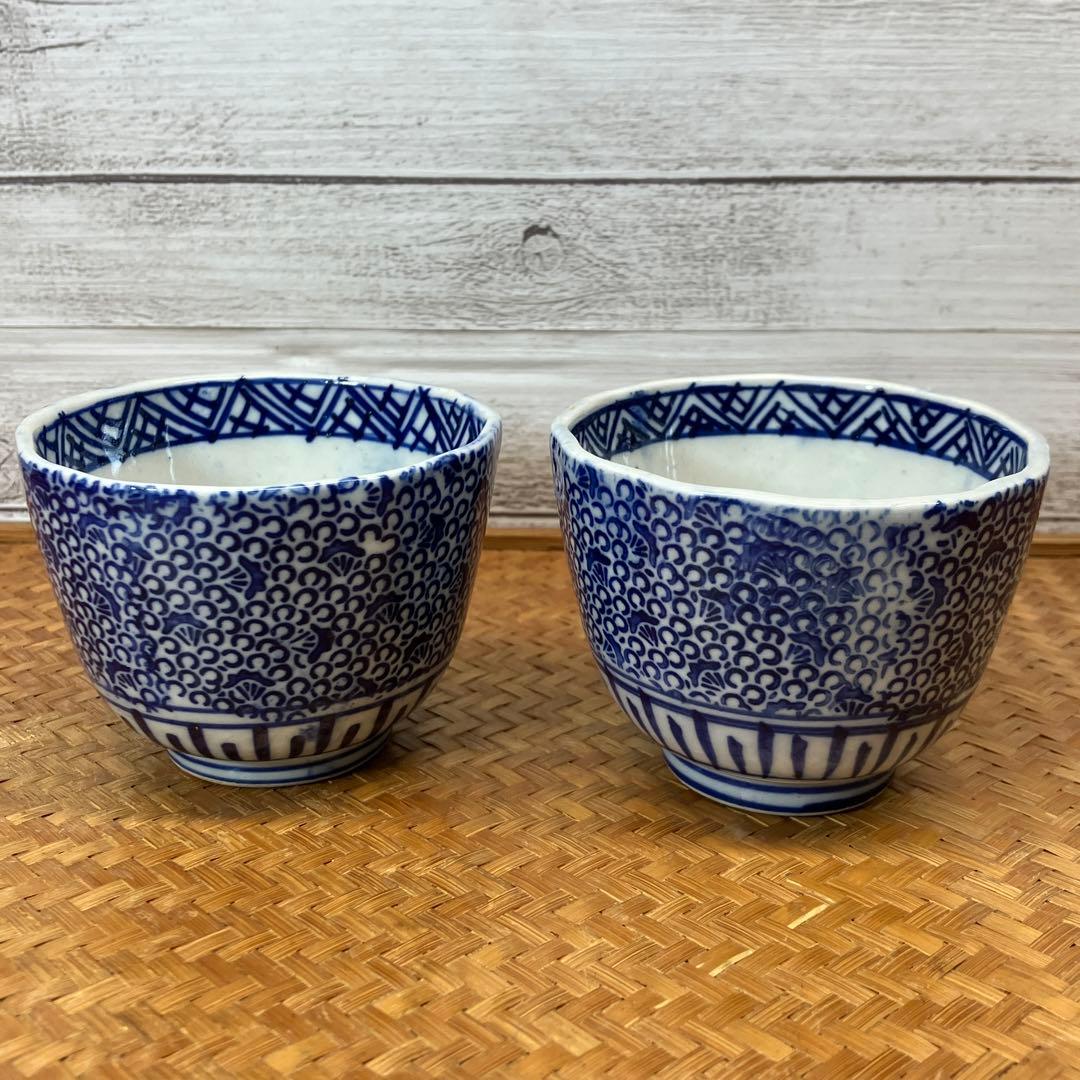 ♪旧家蔵出 古伊万里 微塵唐草 蕎麦猪口 2点 江戸後期～明治 時代物