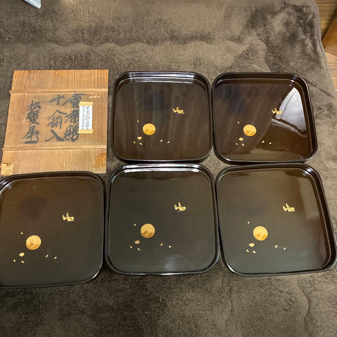 骨董品 漆器懐石膳5枚セット 金箔装飾 - メルカリ