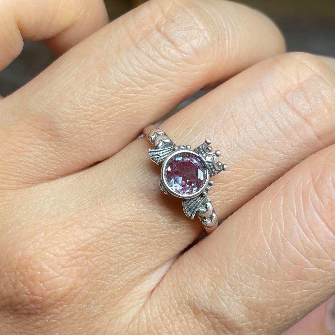 天然石リング　アレキサンドライト　紫緑シラー　高透明　6mm SV925