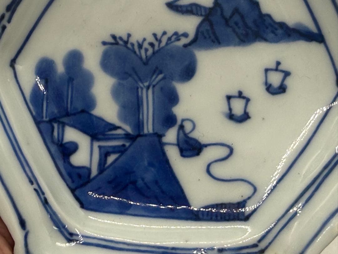 明時代 古染 染付山水人物紋角皿6点 古渡 送料込み