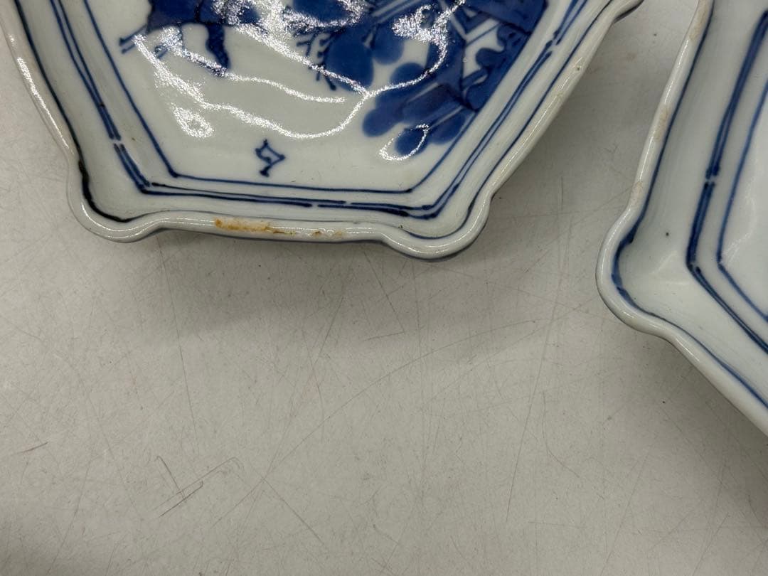 明時代 古染 染付山水人物紋角皿6点 古渡 送料込み