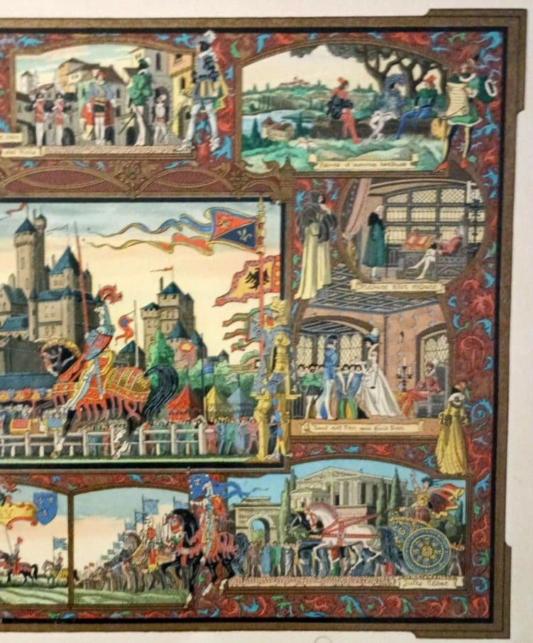 お値下げ　額装　J．Gradassi「シェークスピア劇　トーナメント戦」　細密画