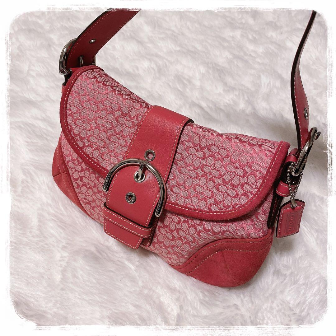 希少レア✧︎*。COACH SOHO ミニシグネチャーワンショルダーバッグ ピンク