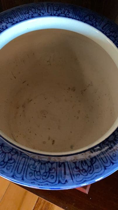 古物 火鉢 瀬戸火鉢 メダカ鉢 山水画 染付