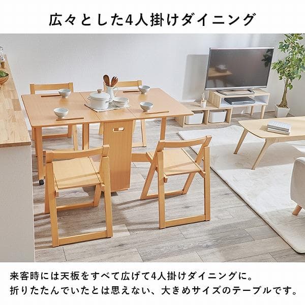 ②ダイニング５点セット ４人掛け 折りたたみ式 バタフライダイニング 伸長式