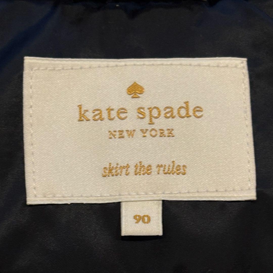 極美品ケイトスペード ダウンジャケット リボン 飾りボタン 裏地水玉 90