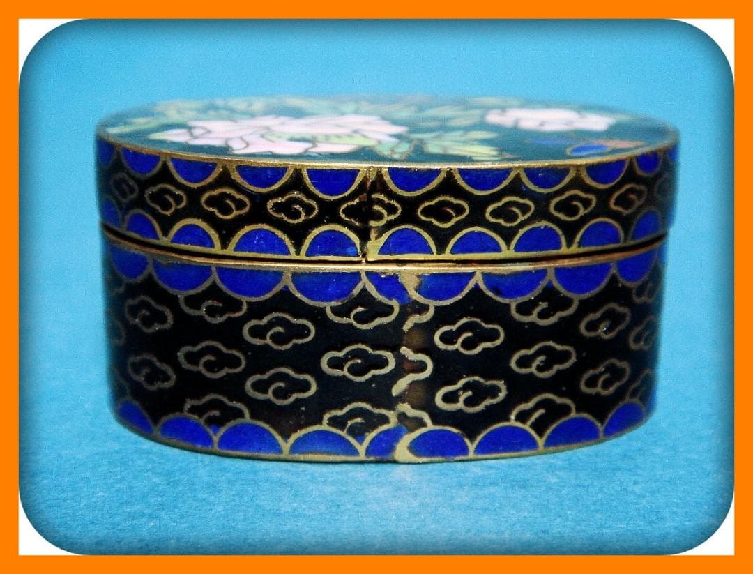 785『七宝 花蝶 香合』黒　//骨董品 古美術 古道具 アンティーク