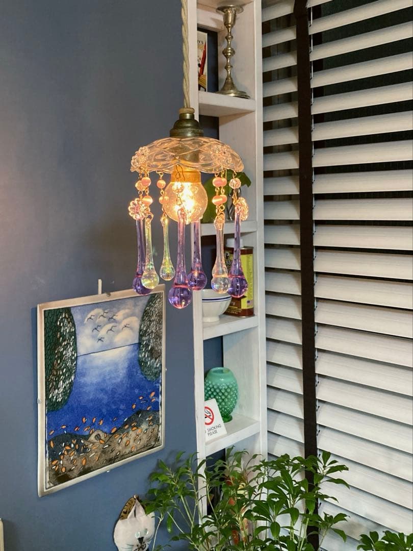 シャンデリア 1920年 フランス（紫と虹）アンティーク オパールセント