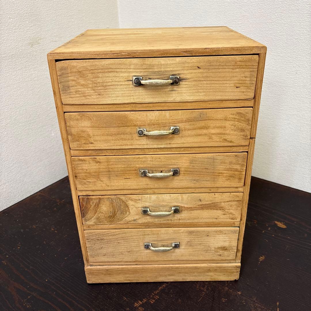 レトロ 木製5段引き出し収納 無垢材／アンティーク 古道具 - メルカリ