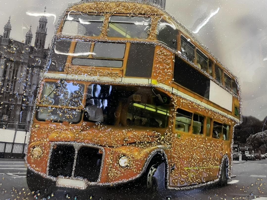 水晶絵　イギリス　ロンドン　ビッグベン　アートパネル　立体　絵画　パネル　額縁