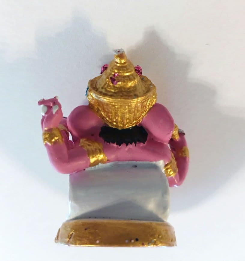 ピンクのガネーシャ像 ミニチュア置物（ゴールド） 学業 お守り