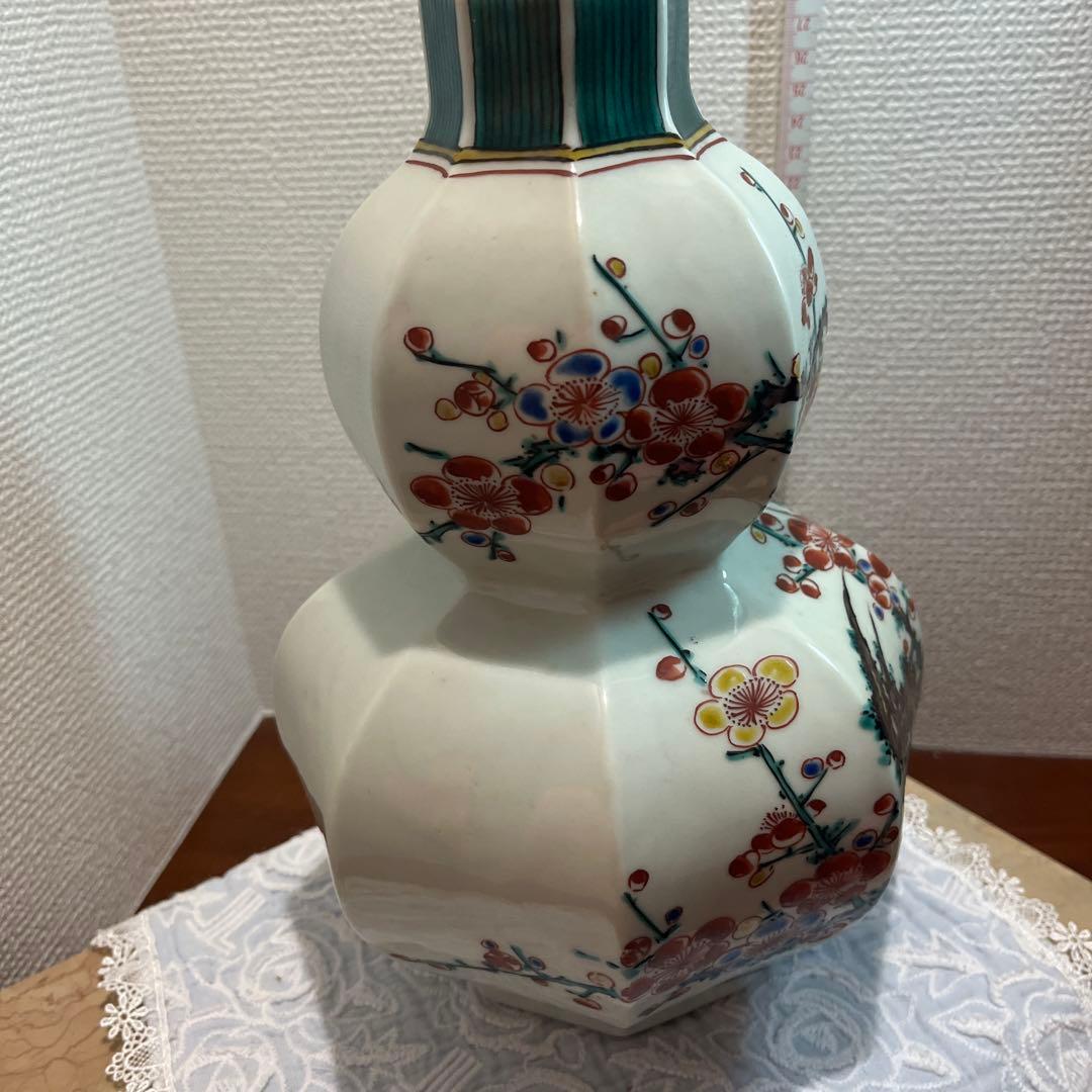 手描き花柄陶器花瓶25センチ
