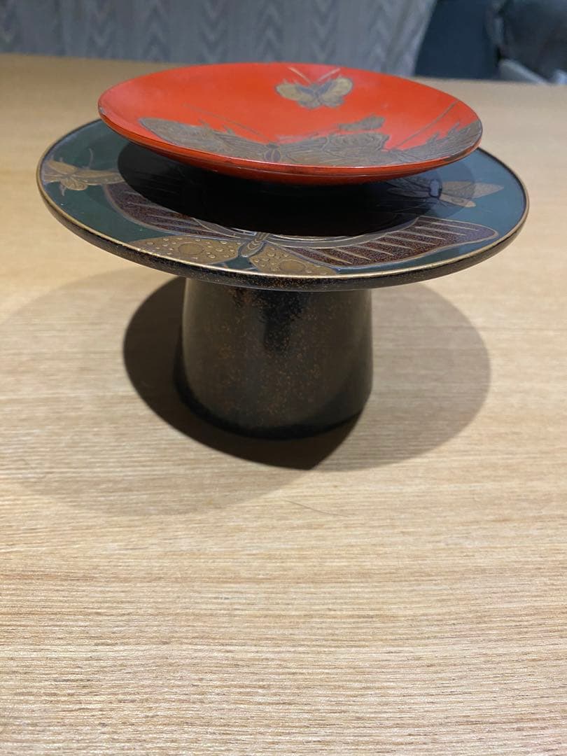 骨董　盃台　皿　蝶々☆アンティーク