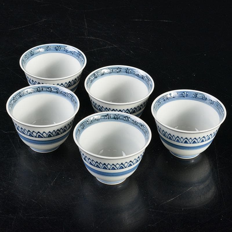 煎茶道具　京焼　清水焼　平安　瑞泉造　青華　煎茶碗　五客　共箱　V　R7175