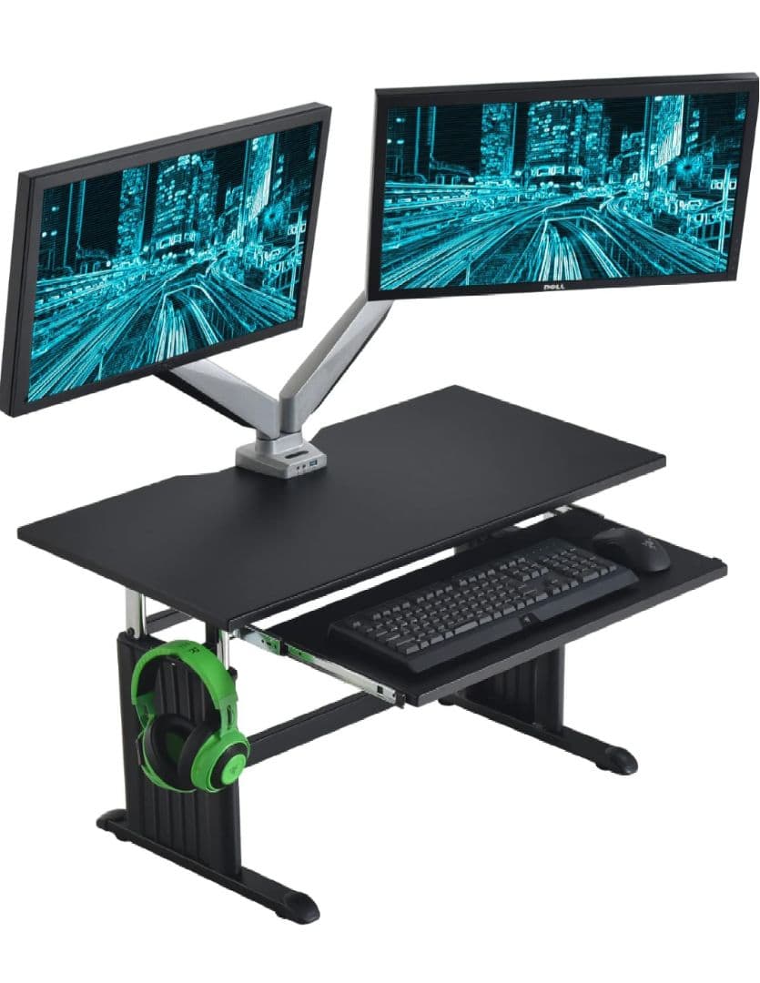 ゲーミングデスク ロータイプ 昇降式 キーボードスライダー