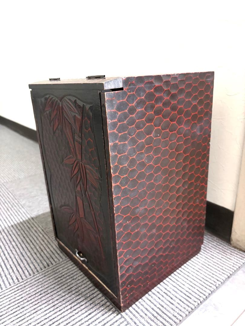 半額　銀座松屋　骨董　鎌倉彫　鏡台仕掛けの飾り棚　小箪笥アンティーク