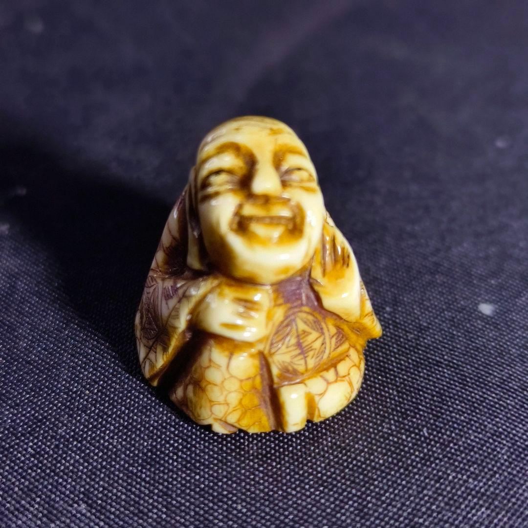 江戸骨董 根付 布袋様 無銘 縞模様 天然貴重材 時代物 蒐集家放出品