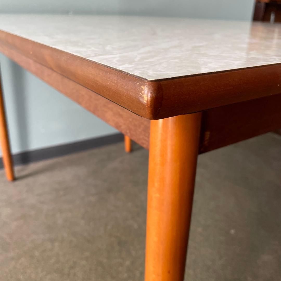 昭和レトロ　ミッドセンチュリー　北欧ヴィンテージ風　ダイニングテーブル　大理石風