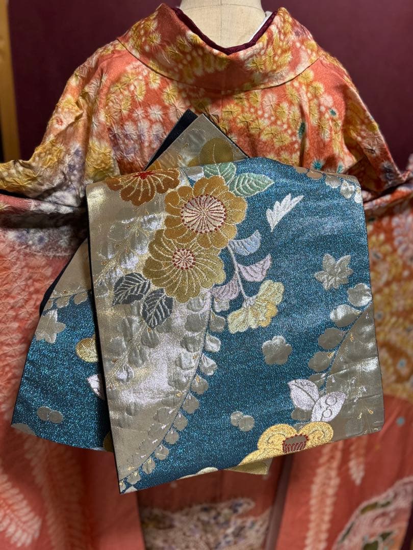 正絹 辻ヶ花6点セット 絞り染め 金通し撒き糊 瑞々しいサーモン