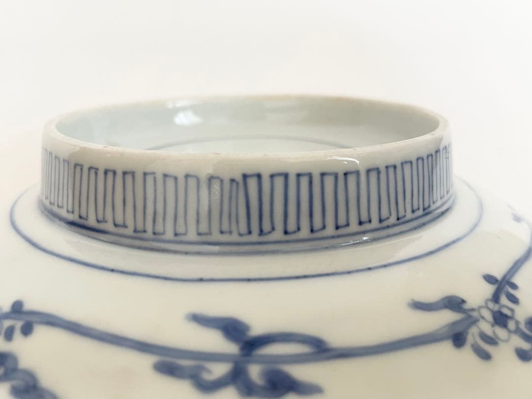 1骨董 アンティーク 藍柿右衛門 染付 菊雲鶴文様 輪花皿