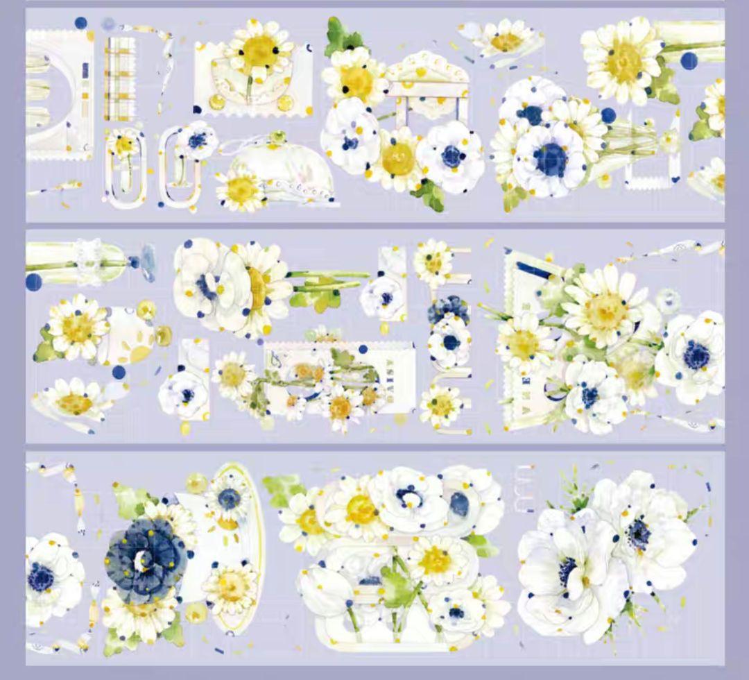 巻売 532☆ 海外 マスキングテープ マステ PET 装飾 花 銀ホロ