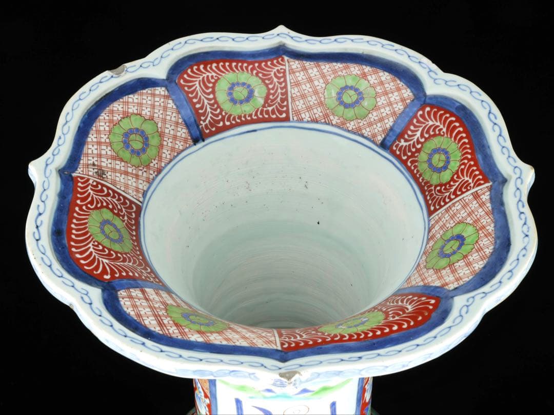 古伊万里【蔵春亭西畝】色絵金彩武士紋広口花瓶 飾壺 高