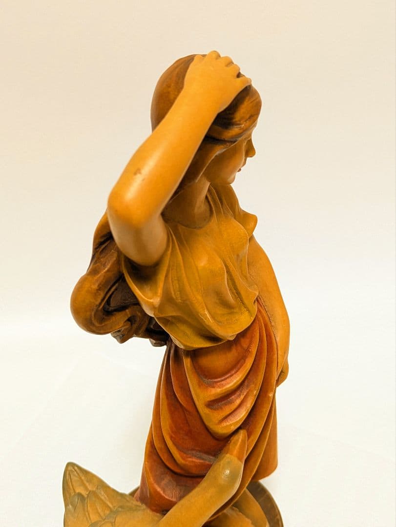 ANRI アンリ ガチョウ アヒル 女性 木彫り 人形 オブジェ 34cm