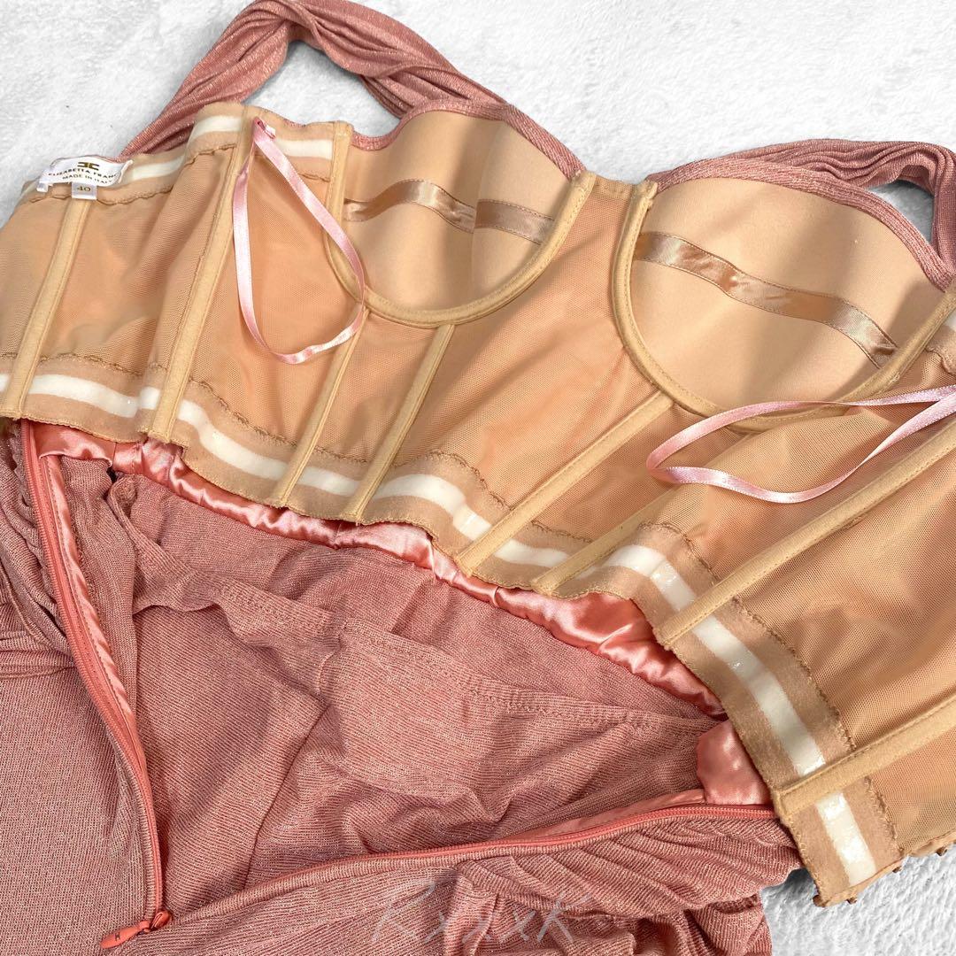 【イタリア製】エリザベッタフランキ 高級 ロングドレス マキシ プリーツ ピンク