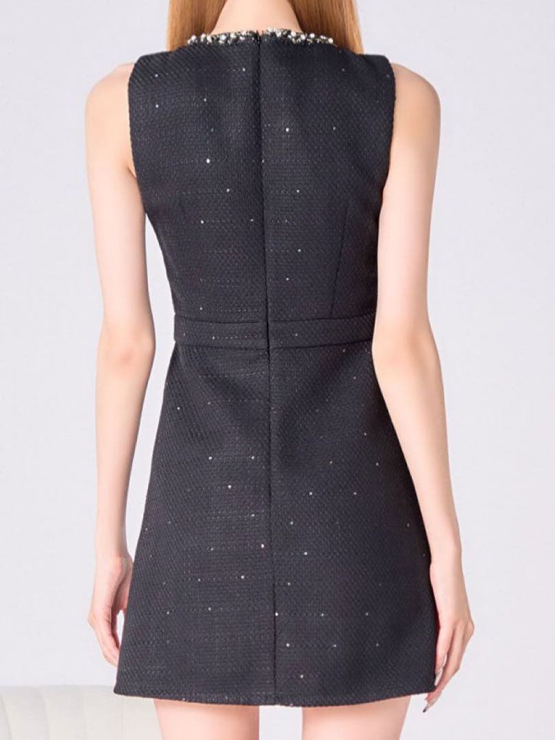 スパンコールツイードジップアップミニドレス/キャバドレス