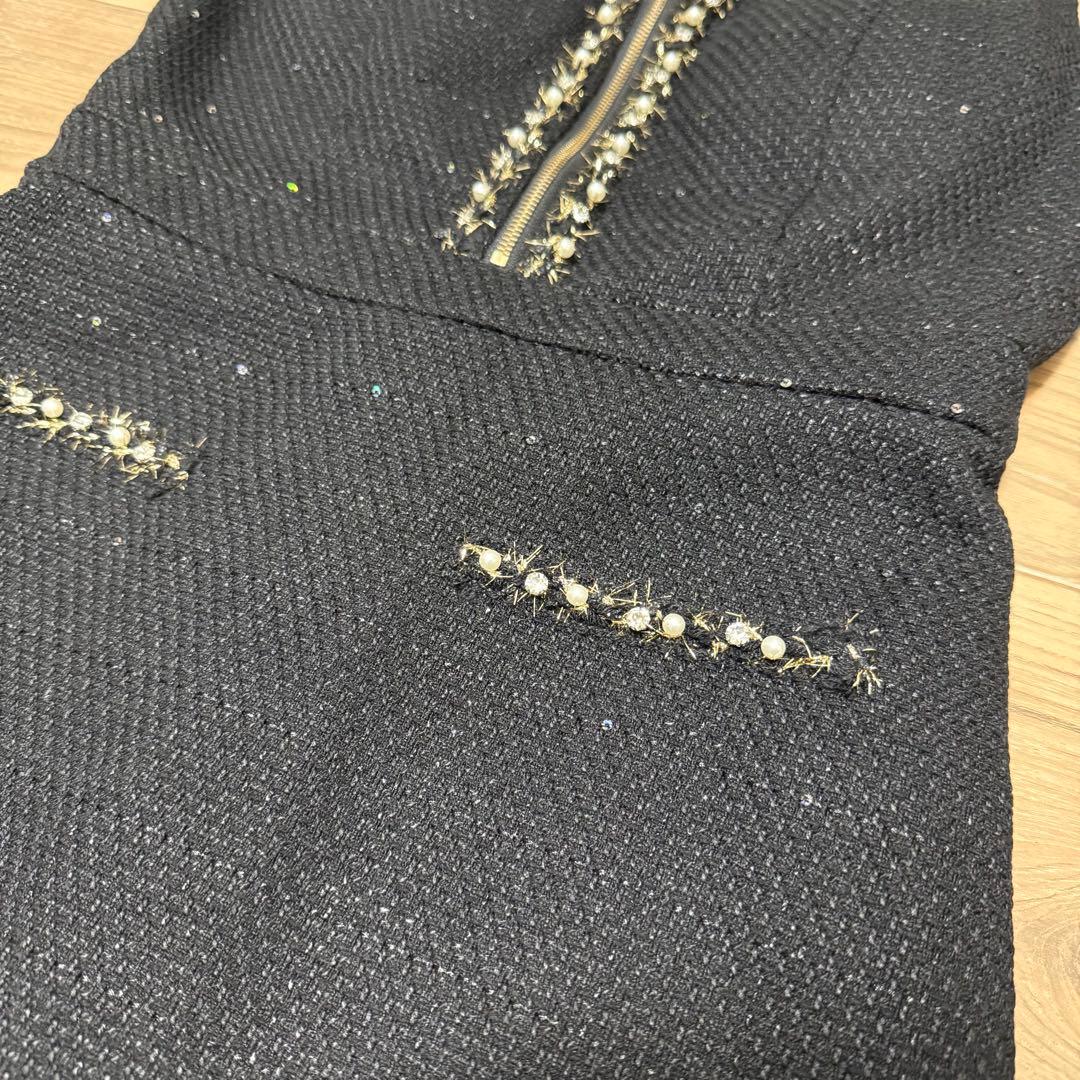 スパンコールツイードジップアップミニドレス/キャバドレス