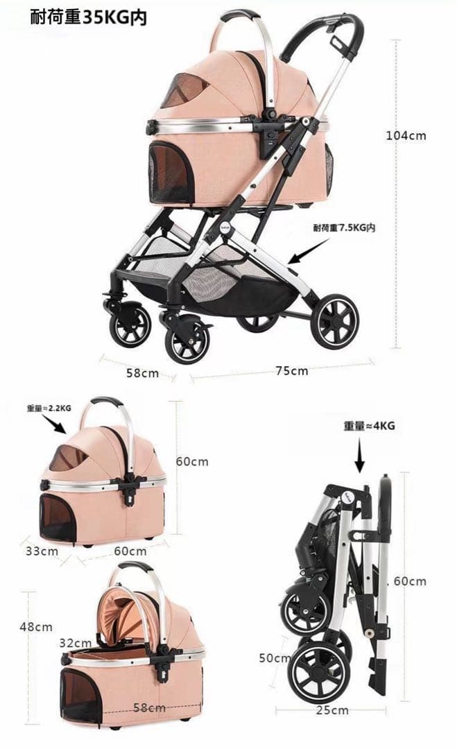 Kenyone ペットカート 分離型 折りたたみ ピンク Kenyone ペットカート