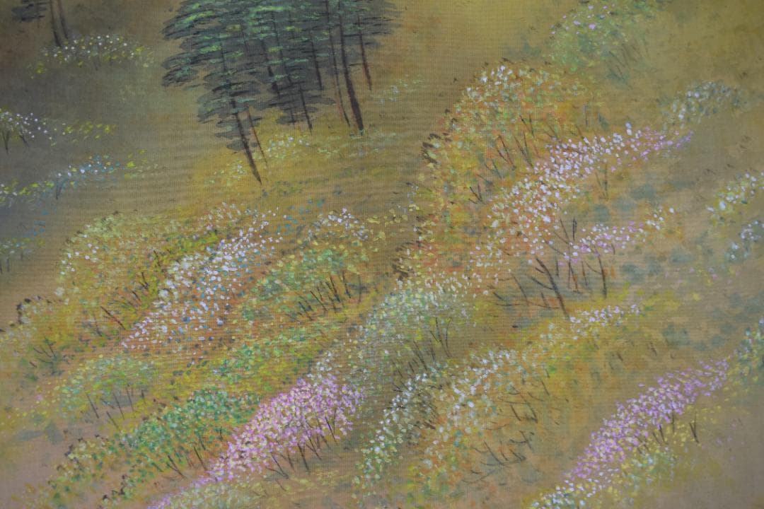 真作】明藤竹汀/嵐峡図/山水図/春景嵐峡図/掛軸