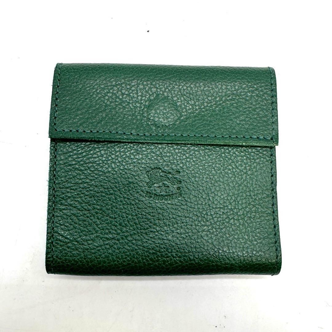 未使用品 イルビゾンテ 二つ折り財布 型押しロゴ レザー 緑 グリーン