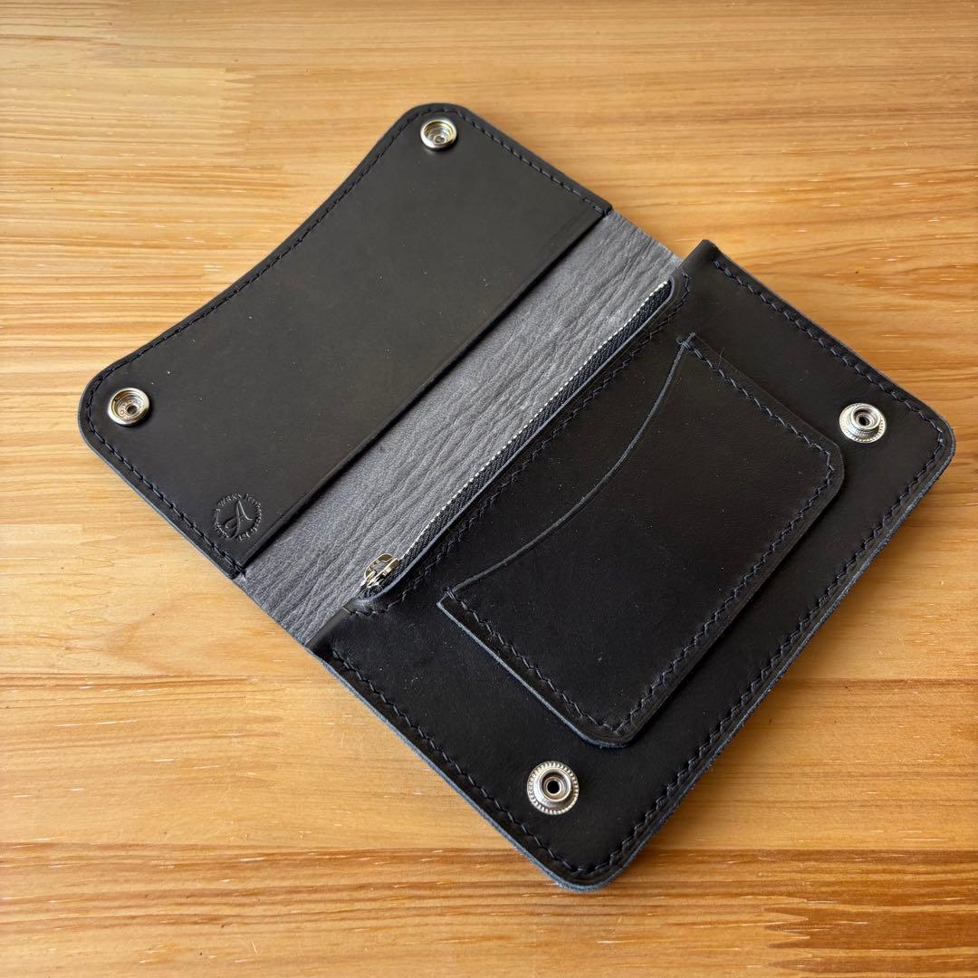 【ブラック&クロコダイル】ミドルトラッカーウォレット イタリアンレザー 本革②2