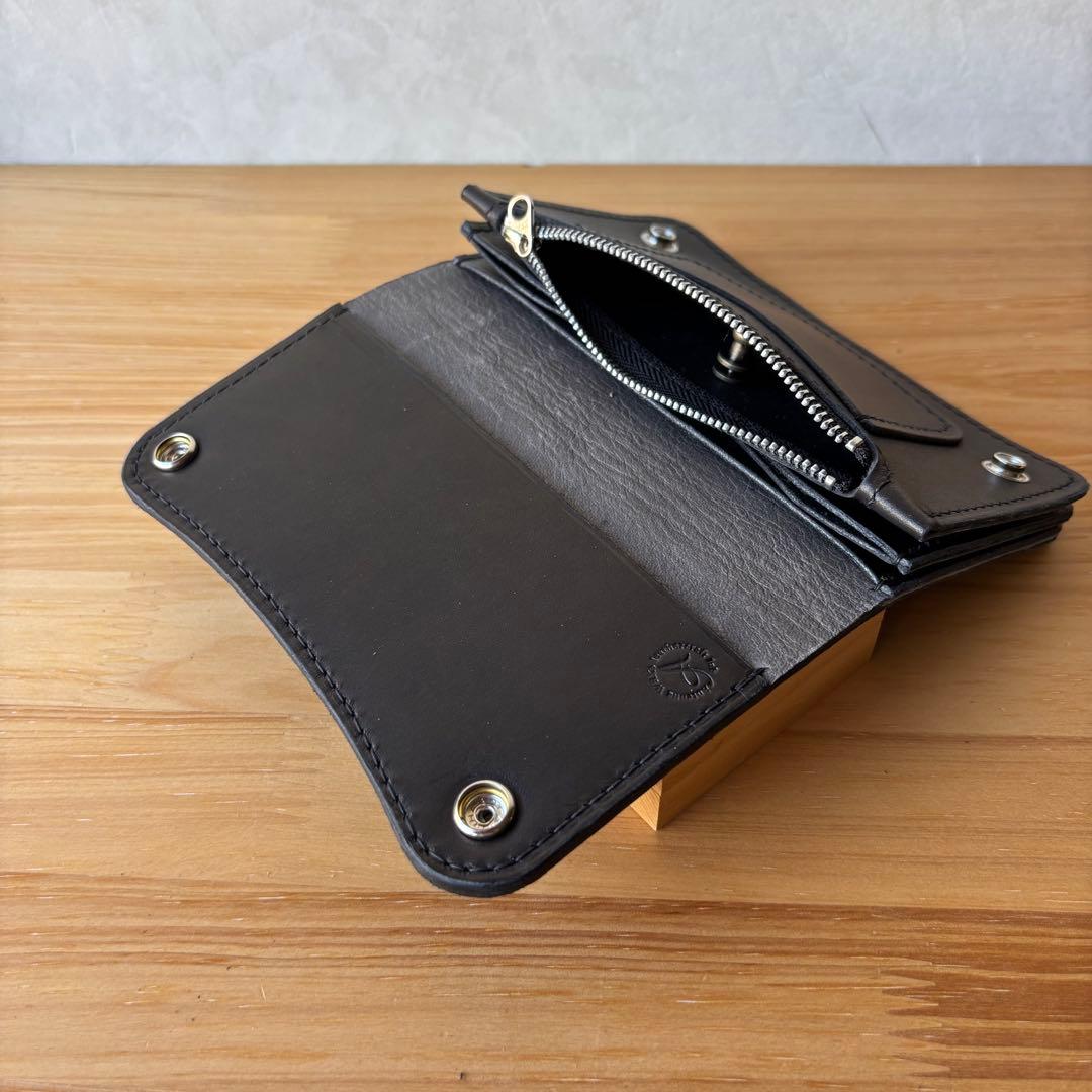 【ブラック&クロコダイル】ミドルトラッカーウォレット イタリアンレザー 本革②2
