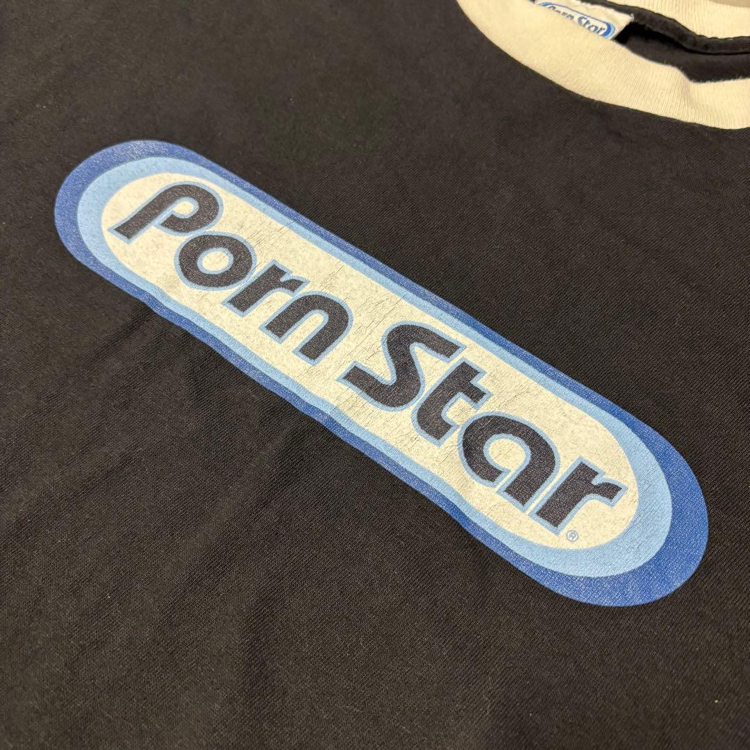 Porn Star】90s USA製 Oval Logo Ringer Tee Porn Star】90s USA製